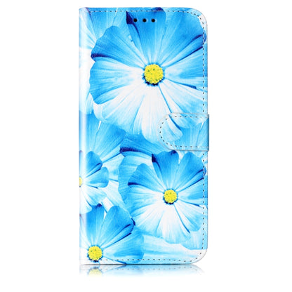 For Samsung Galaxy S25 5G Colored Drawing Marble Pattern Leather Phone Case(Blue Flower) - Galaxy S25 5G Cases by buy2fix | Online Shopping UK | buy2fix