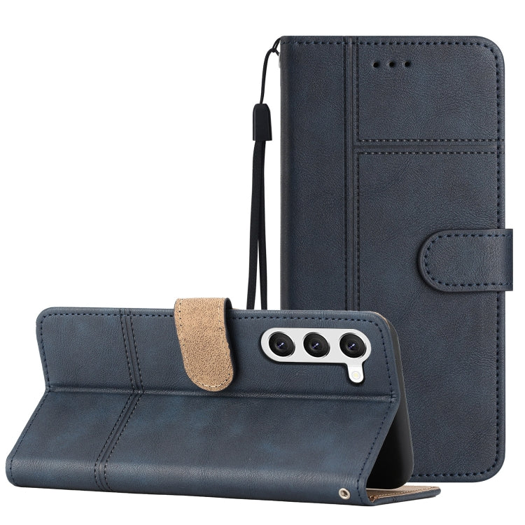 For Samsung Galaxy S25+ 5G Cowhide Texture Stitching Leather Phone Case(Dark Blue) - Galaxy S25+ 5G Cases by buy2fix | Online Shopping UK | buy2fix