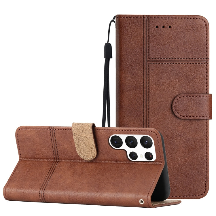For Samsung Galaxy S25 Ultra 5G Cowhide Texture Stitching Leather Phone Case(Coffee) by buy2fix