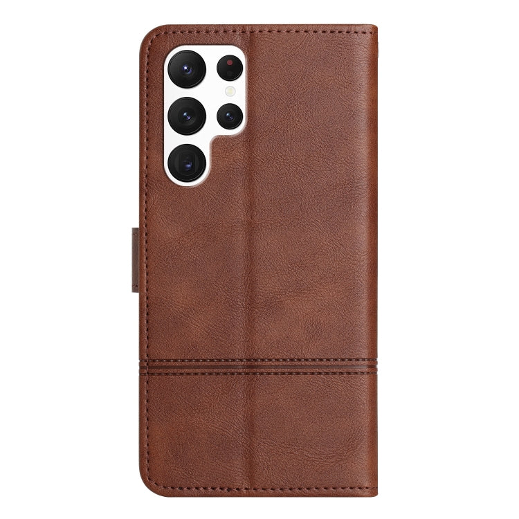 For Samsung Galaxy S25 Ultra 5G Cowhide Texture Stitching Leather Phone Case(Coffee) by buy2fix