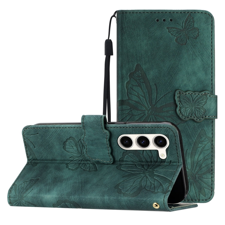 For Samsung Galaxy S25+ 5G Skin-feel Embossed Butterfly Leather Phone Case(Green) by buy2fix