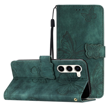 For Samsung Galaxy S25+ 5G Skin-feel Embossed Butterfly Leather Phone Case(Green) by buy2fix