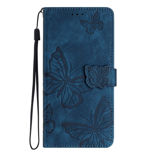 For Samsung Galaxy S25 Ultra 5G Skin-feel Embossed Butterfly Leather Phone Case(Blue) by buy2fix