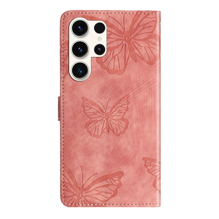 For Samsung Galaxy S25 Ultra 5G Skin-feel Embossed Butterfly Leather Phone Case(Pink) - Galaxy S25 Ultra 5G Tempered Glass by buy2fix | Online Shopping UK | buy2fix