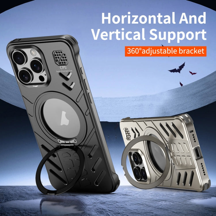 For iPhone 16 Pro Max Knight Series Alloy Cooling MagSafe Phone Case(Titanium) - iPhone 16 Pro Max Cases by buy2fix | Online Shopping UK | buy2fix