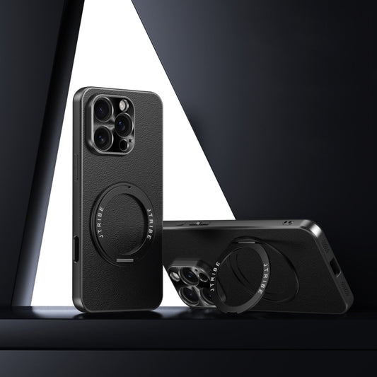 For iPhone 16 Pro Plain Leather MagSafe Holder Phone Case(Black) - iPhone 16 Pro Cases by buy2fix | Online Shopping UK | buy2fix