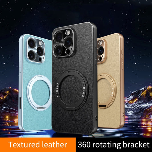 For iPhone 16 Plain Leather MagSafe Holder Phone Case(Sierra Blue) - iPhone 16 Cases by buy2fix | Online Shopping UK | buy2fix