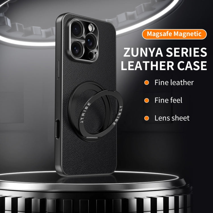 For iPhone 16 Plain Leather MagSafe Holder Phone Case(Black) - iPhone 16 Cases by buy2fix | Online Shopping UK | buy2fix