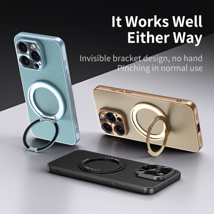 For iPhone 16 Pro Plain Leather MagSafe Holder Phone Case(Black) - iPhone 16 Pro Cases by buy2fix | Online Shopping UK | buy2fix
