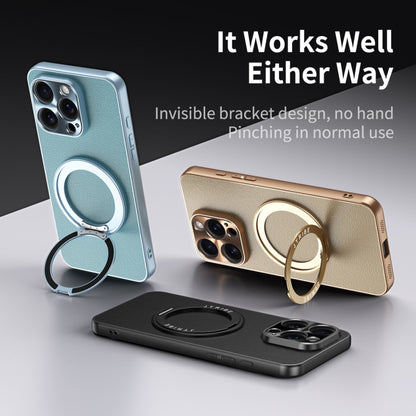 For iPhone 16 Pro Plain Leather MagSafe Holder Phone Case(Black) - iPhone 16 Pro Cases by buy2fix | Online Shopping UK | buy2fix