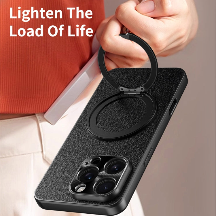 For iPhone 16 Plain Leather MagSafe Holder Phone Case(Black) - iPhone 16 Cases by buy2fix | Online Shopping UK | buy2fix