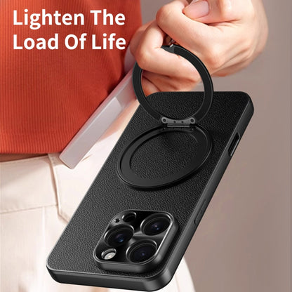 For iPhone 16 Pro Max Plain Leather MagSafe Holder Phone Case(Black) - iPhone 16 Pro Max Cases by buy2fix | Online Shopping UK | buy2fix