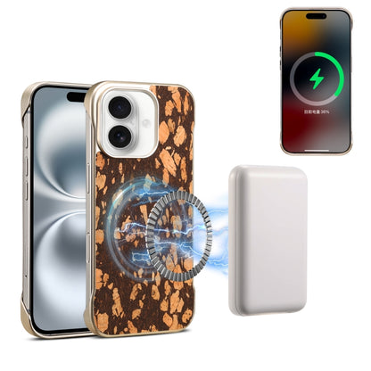 For iPhone 16 Denior A18 WoodenPaint MagSafe Phone Case(Brown) by Denior