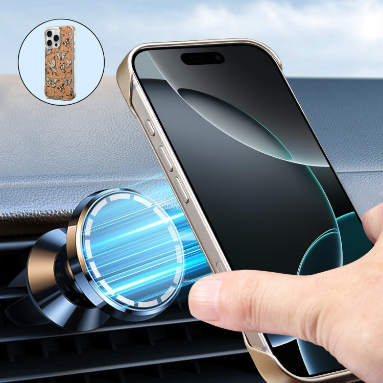 For iPhone 14 Pro Denior A18 WoodenPaint MagSafe Phone Case(Butterflies) - iPhone 14 Pro Cases by Denior | Online Shopping UK | buy2fix