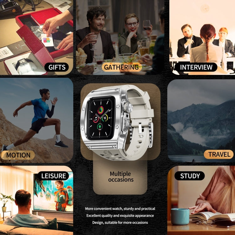 For Apple Watch 44mm / 45mm RedPepper Armor Metal Case Integrated Silicone Watch Band(Sliver White) by RedPepper