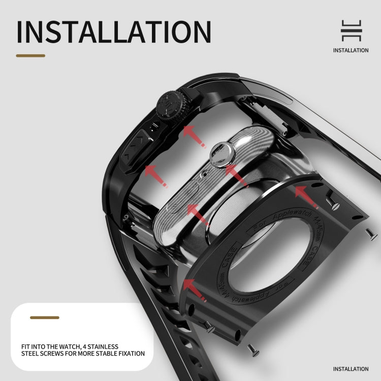 For Apple Watch 44mm / 45mm RedPepper Armor Metal Case Integrated Silicone Watch Band(Black) by RedPepper