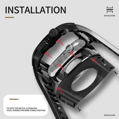 For Apple Watch 44mm / 45mm RedPepper Armor Metal Case Integrated Silicone Watch Band(Black) by RedPepper