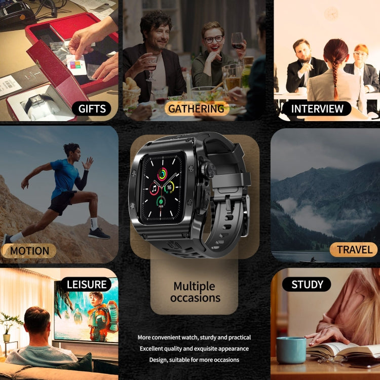 For Apple Watch 44mm / 45mm RedPepper Armor Metal Case Integrated Silicone Watch Band(Black) by RedPepper