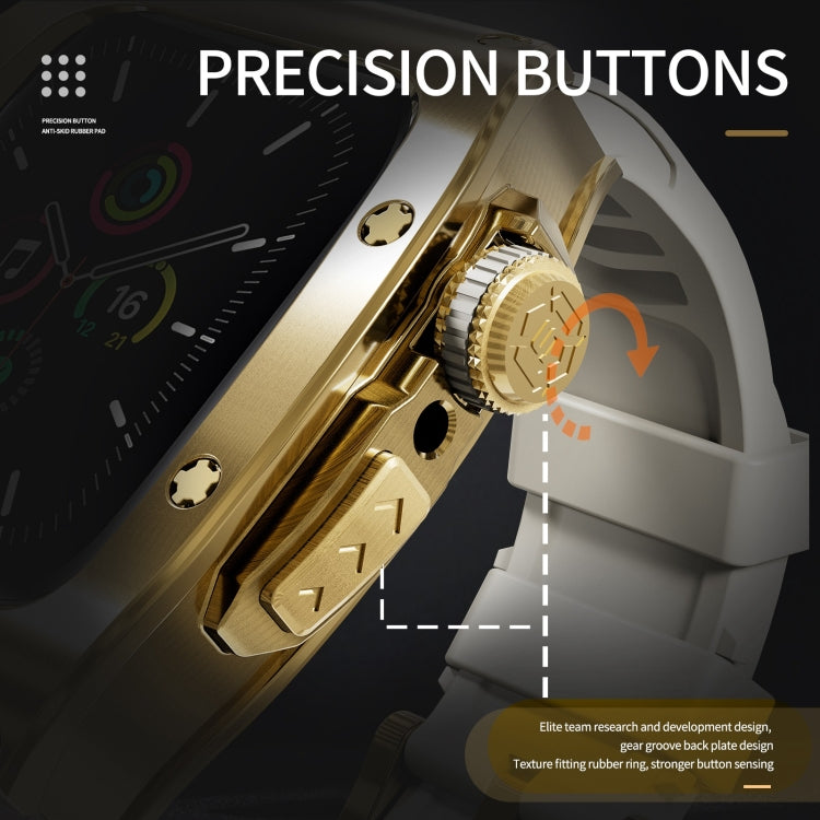 For Apple Watch 44mm / 45mm RedPepper Armor Metal Case Integrated Silicone Watch Band(Gold White) by RedPepper