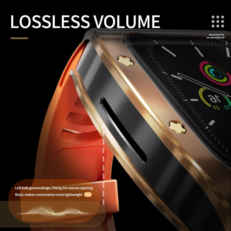 For Apple Watch 44mm / 45mm RedPepper Armor Metal Case Integrated Silicone Watch Band(Rose Gold Orange) by RedPepper