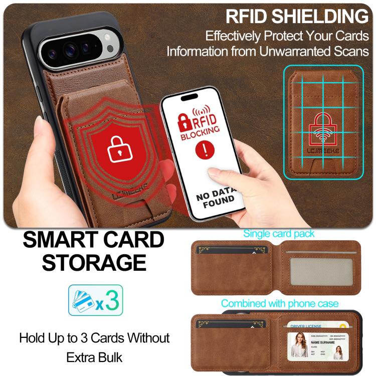 For Google Pixel 10 / 10 Pro LC.IMEEKE L3 Series Detachable RFID Card Bag Magsafe Phone Case(Brown) - Google Cases by LC.IMEEKE | Online Shopping UK | buy2fix