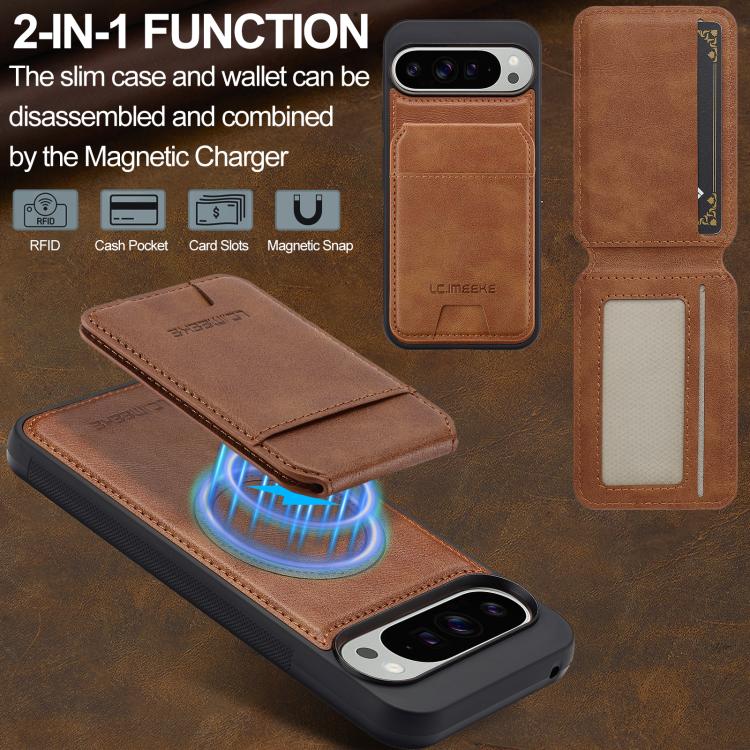 For Google Pixel 10 / 10 Pro LC.IMEEKE L3 Series Detachable RFID Card Bag Magsafe Phone Case(Brown) - Google Cases by LC.IMEEKE | Online Shopping UK | buy2fix