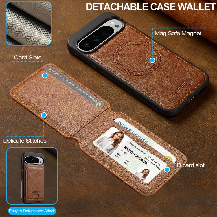 For Google Pixel 10 / 10 Pro LC.IMEEKE L3 Series Detachable RFID Card Bag Magsafe Phone Case(Brown) - Google Cases by LC.IMEEKE | Online Shopping UK | buy2fix