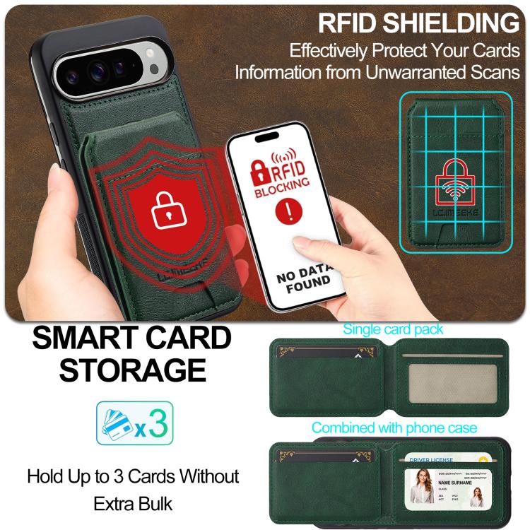 For Google Pixel 10 Pro XL LC.IMEEKE L3 Series Detachable RFID Card Bag Magsafe Phone Case(Green) - Google Cases by LC.IMEEKE | Online Shopping UK | buy2fix