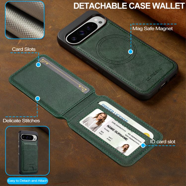 For Google Pixel 10 Pro XL LC.IMEEKE L3 Series Detachable RFID Card Bag Magsafe Phone Case(Green) - Google Cases by LC.IMEEKE | Online Shopping UK | buy2fix
