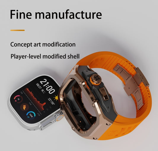 For Apple Watch Ultra 3 / 2 / 1 49mm RedPepper Armor Metal Case Integrated Silicone Watch Band(Rose Gold Black Orange) by RedPepper
