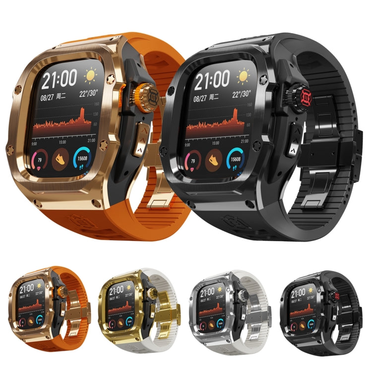 For Apple Watch Ultra 3 / 2 / 1 49mm RedPepper Armor Metal Case Integrated Silicone Watch Band(Rose Gold Black Orange) by RedPepper
