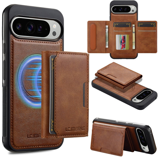 For Google Pixel 9 / 9 Pro LC.IMEEKE L5 Series Detachable RFID Card Bag Magsafe Phone Case(Brown)
