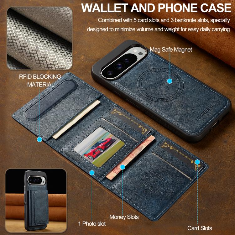 For Google Pixel 10 Pro XL LC.IMEEKE L5 Series Detachable RFID Card Bag Magsafe Phone Case(Blue) - Google Cases by LC.IMEEKE | Online Shopping UK | buy2fix