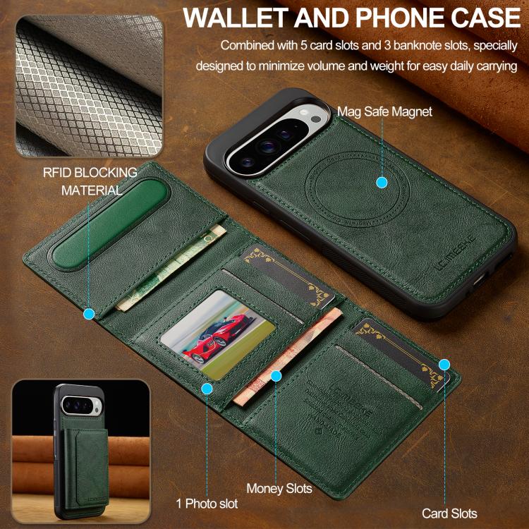 For Google Pixel 10 Pro XL LC.IMEEKE L5 Series Detachable RFID Card Bag Magsafe Phone Case(Green) - Google Cases by LC.IMEEKE | Online Shopping UK | buy2fix