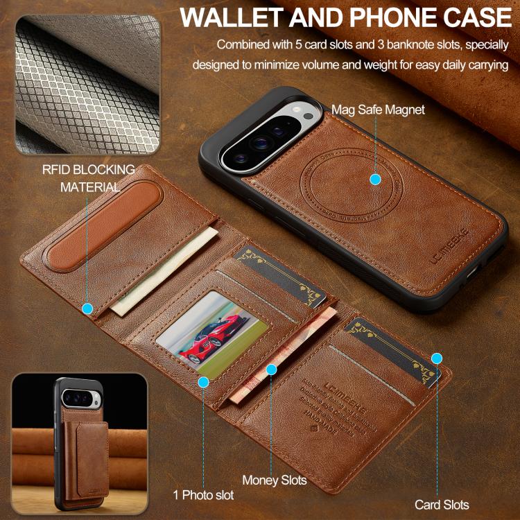 For Google Pixel 10 / 10 Pro LC.IMEEKE L5 Series Detachable RFID Card Bag Magsafe Phone Case(Brown) - Google Cases by LC.IMEEKE | Online Shopping UK | buy2fix