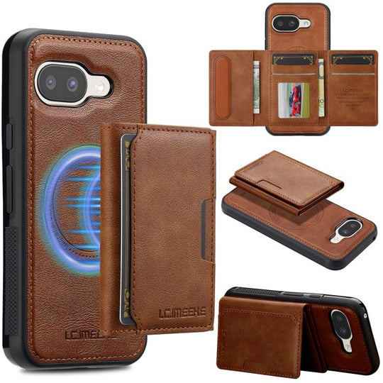 For Google Pixel 9a LC.IMEEKE L5 Series Detachable RFID Card Bag Magsafe Phone Case(Brown)