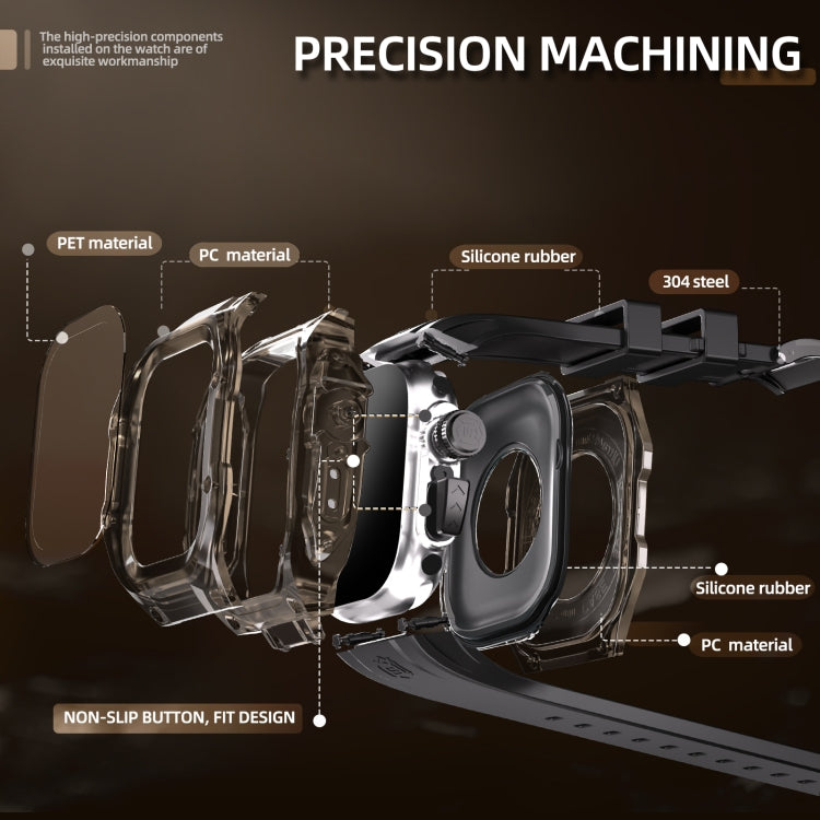 For Apple Watch Ultra 3 / 2 / 1 49mm RedPepper Armor Metal Case Integrated Silicone Watch Band(Clear Black Black) by RedPepper