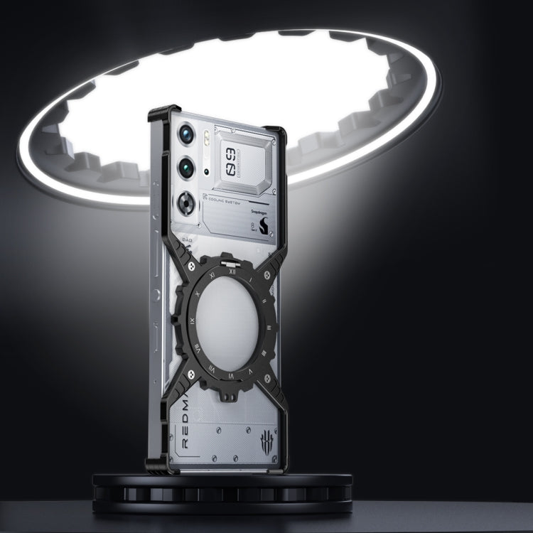 For ZTE nubia Red Magic 9 Pro / 9 Pro+ Gear Magnetic Holder Borderless Metal Phone Case(Black) - ZTE Cases by buy2fix | Online Shopping UK | buy2fix