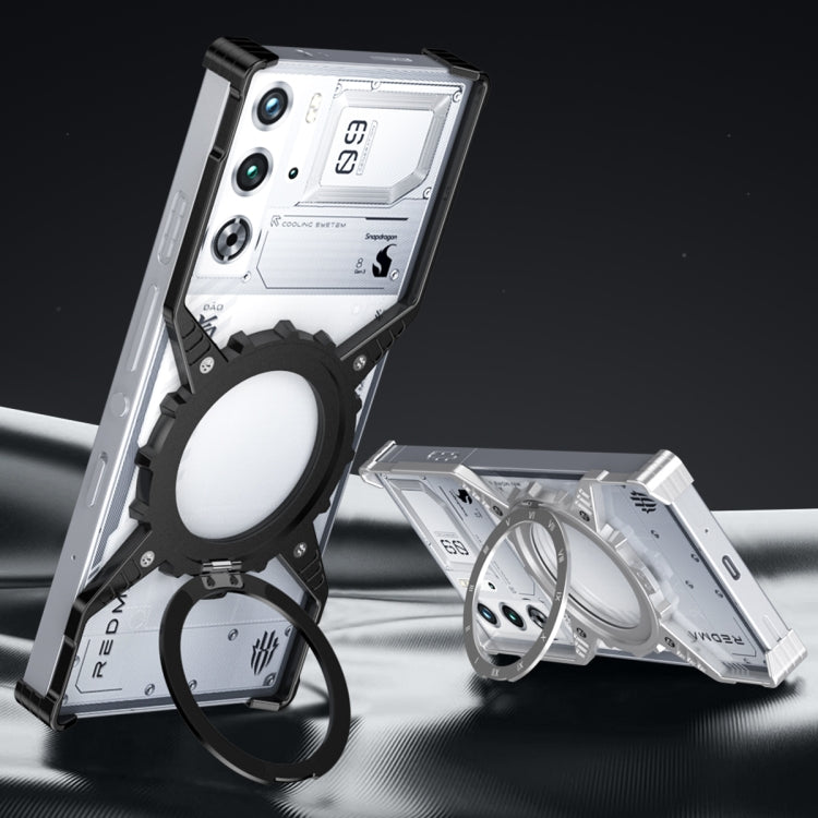 For ZTE nubia Red Magic 9 Pro / 9 Pro+ Gear Magnetic Holder Borderless Metal Phone Case(Silver) - ZTE Cases by buy2fix | Online Shopping UK | buy2fix