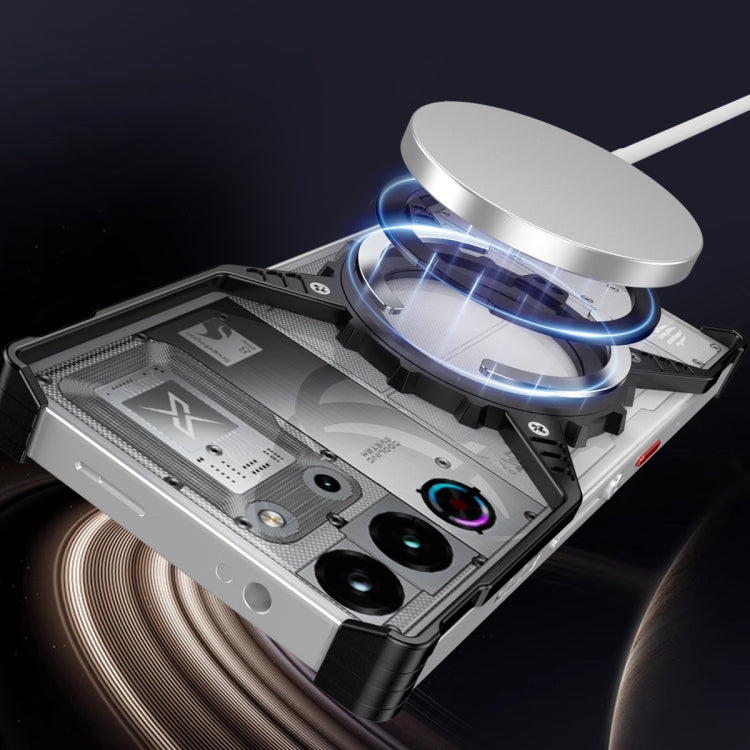 For ZTE nubia Red Magic 10 Pro / 10 Pro+ Gear Magnetic Holder Borderless Metal Phone Case(Black) - ZTE Cases by buy2fix | Online Shopping UK | buy2fix