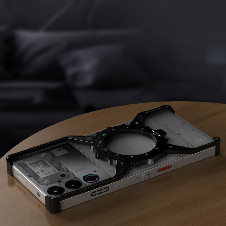 For ZTE nubia Red Magic 10 Pro / 10 Pro+ Gear Magnetic Holder Borderless Metal Phone Case(Black) - ZTE Cases by buy2fix | Online Shopping UK | buy2fix