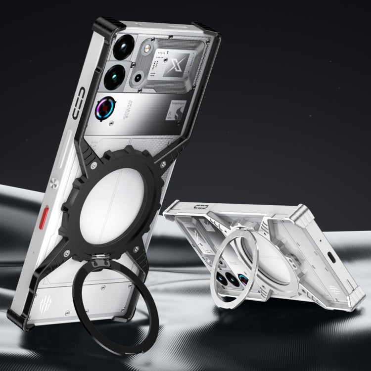 For ZTE nubia Red Magic 10 Pro / 10 Pro+ Gear Magnetic Holder Borderless Metal Phone Case(Silver) - ZTE Cases by buy2fix | Online Shopping UK | buy2fix