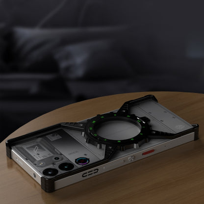 For ZTE nubia Red Magic 10 Pro / 10 Pro+ Gear Magnetic Holder Borderless Metal Phone Case(Silver) - ZTE Cases by buy2fix | Online Shopping UK | buy2fix