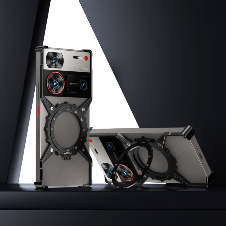 For ZTE nubia Z70 Ultra Gear Magnetic Holder Borderless Metal Phone Case(Black) - ZTE Cases by buy2fix | Online Shopping UK | buy2fix