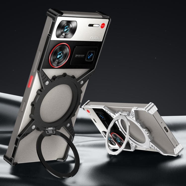 For ZTE nubia Z70 Ultra Gear Magnetic Holder Borderless Metal Phone Case(Silver) - ZTE Cases by buy2fix | Online Shopping UK | buy2fix