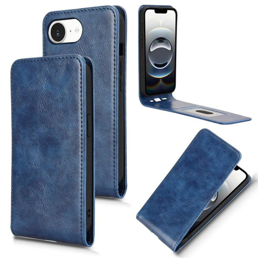For iPhone 16e Magnetic Vertical Flip Leather Phone Case(Blue) - iPhone 16e Cases by buy2fix | Online Shopping UK | buy2fix