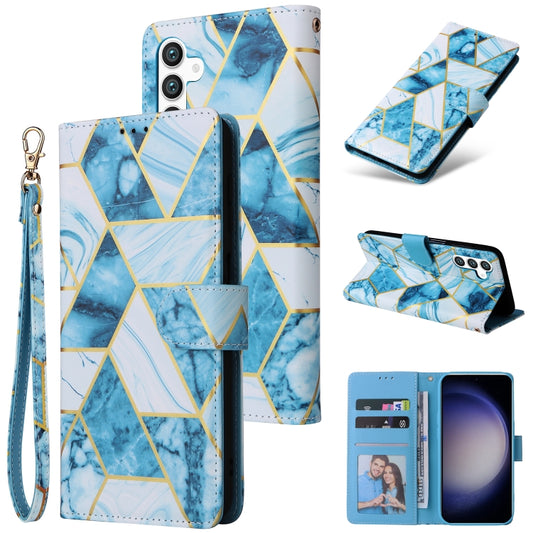 For Samsung Galaxy S25 5G Marble Bronzing Stitching Leather Phone Case(Blue) by buy2fix