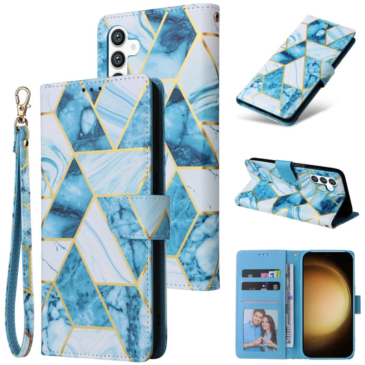 For Samsung Galaxy S25+ 5G Marble Bronzing Stitching Leather Phone Case(Blue) by buy2fix