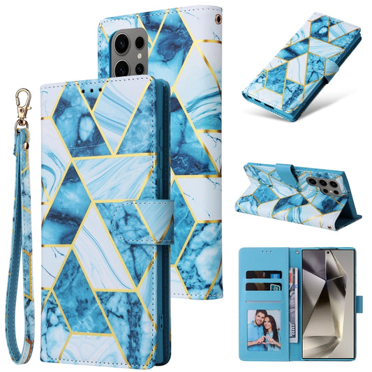 For Samsung Galaxy S25 Ultra 5G Marble Bronzing Stitching Leather Phone Case(Blue) by buy2fix