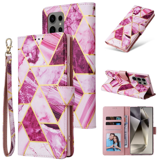 For Samsung Galaxy S25 Ultra 5G Marble Bronzing Stitching Leather Phone Case(Purple) by buy2fix